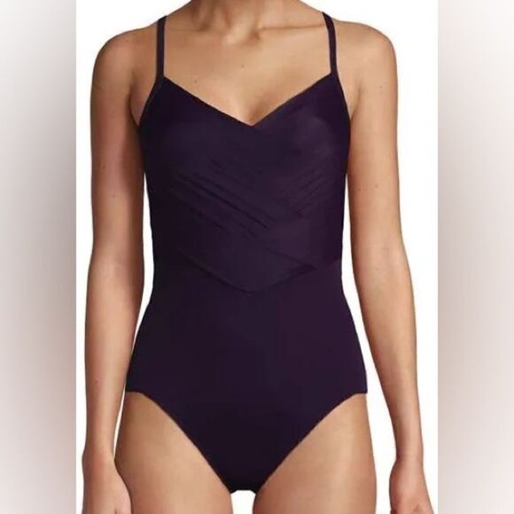 Land's EndX Back Pleated One Piece Swimsuit Various Soft Cup BlackBerry Various - Picture 6 of 7